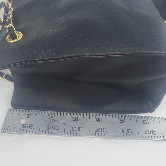 Black Vegan Leather Shoulder bag Crossbody with Gold Chain Accents - Picture 5 of 9